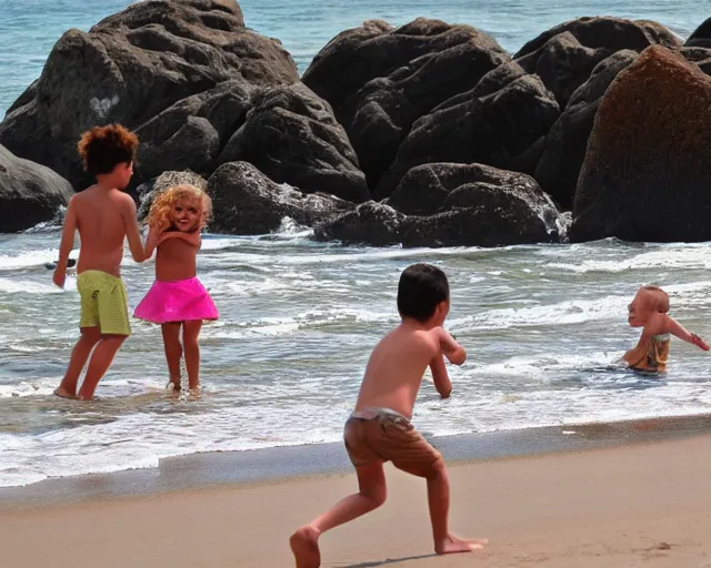 Prompt: children playing at the beach, cdx