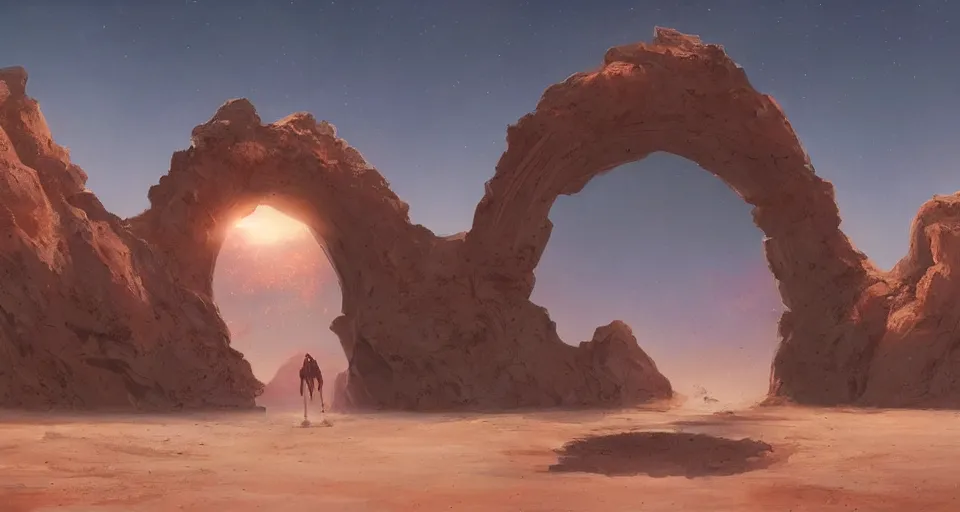 Prompt: an painting of activated star gate portal in desert, by greg rutkowski, octane render, lightbeams, digital art