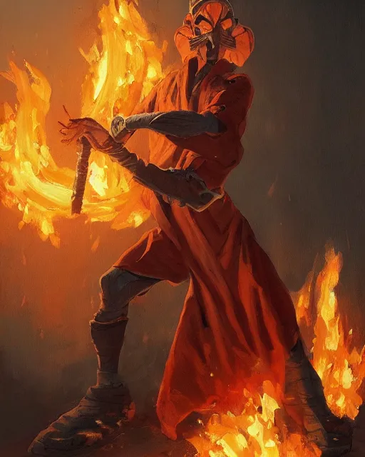 Image similar to [ [ [ [ [ [ squidward ] ] ] ] ] ] wearing fire nation clothing and practicing firebendingoutside at susnset, oil painting, highly detailed, intricate, hd, sharp focus, photorealistic, by moebius and greg rutkowski, trending on artstation, trending on cgsociety, realistic shading and lighting