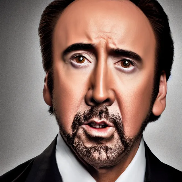 Image similar to nicolas cage headshot photo portrait headshot even lighting