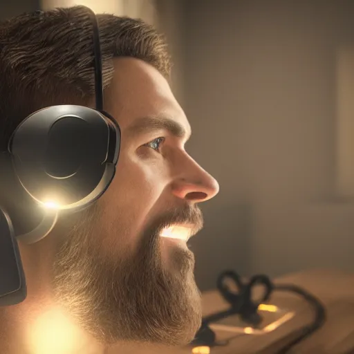 Image similar to jesus christ, with a gaming headset gaming, led lights, unreal engine, dslr, award winning, 8 k, octane beautifully detailed render, cold lighting, cinematic lighting, detailed photo,