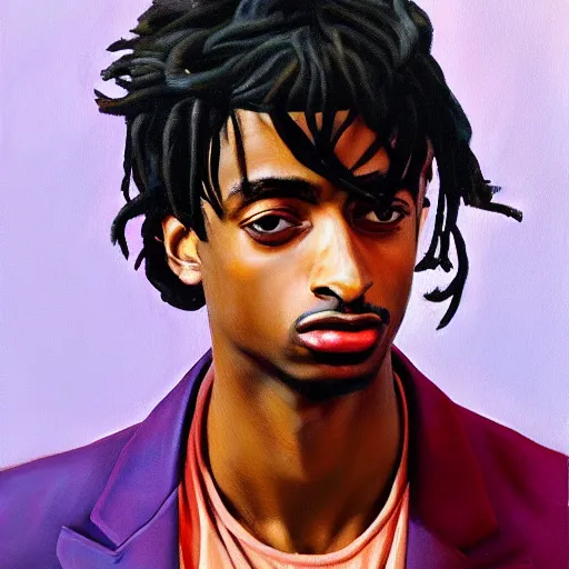 Prompt: oil painting portrait of a Playboi Carti in the style of syd mead and john william waterhouse