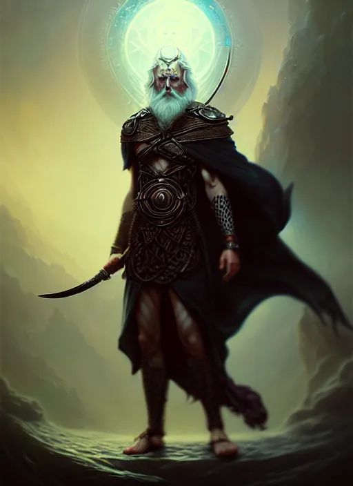 Image similar to odin, the allfather, illustration, full body, high quality, intricate details, details, peter mohrbacher, intricate, atmosphere, highly detailed, matte painting, cinematic, deviantart, realistic, photorealistic, concept art