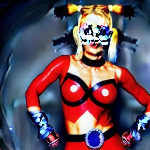 Image similar to A still of Kaley Cuoco as Harley Quinn