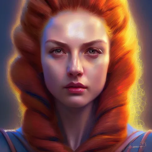 Prompt: head and shoulders portrait of a female Megaman semirealistic, digital illustration, dark fantasy, medium shot, intricate, elegant, highly detailed, digital painting, volumetric light, artstation, concept art, smooth, sharp focus, illustration by Sachin Teng, armor by Donato Giancola, face by Gil Elvgren, paintstrokes by Greg Manchess, background by Alphonse Mucha