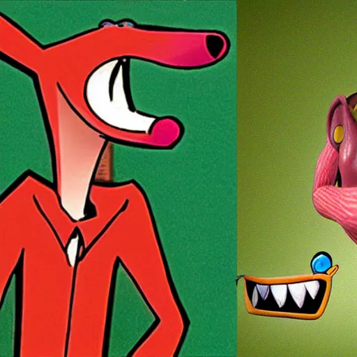 Image similar to hyper realistic courage the cowardly dog