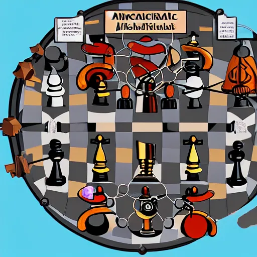 Prompt: complex diagram of original Mechanical Turk - a chess playing automatron