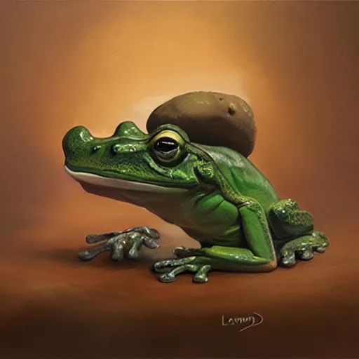 Prompt: frog - elephant creature, oil painting by loundraw