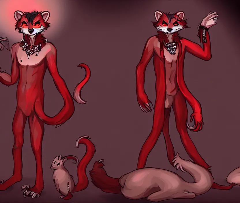 Image similar to furry - male - red - black - weasel - necromancer - fursona uhd ue 5 visual novel pc game expressions