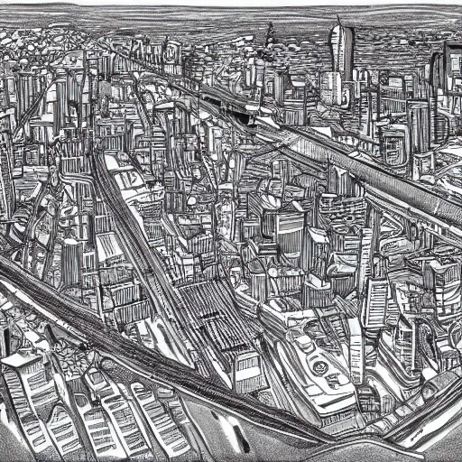 Image similar to hyperdetailed drawing of city of Buenos Aires