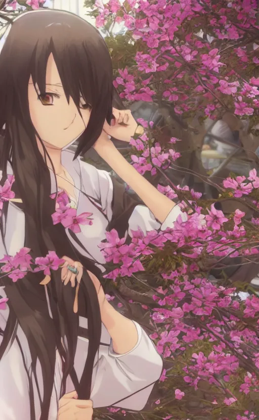 Prompt: anime style, gta 5, portrait of girl, yukata clothing, sakura tree in background, brown short hair, hair down, symmetrical facial features, from arknights, hyper realistic, rule of thirds, extreme detail, 4 k drawing, safebooru, realistic lighting, by alphonse mucha, greg rutkowski, sharp focus, backlit