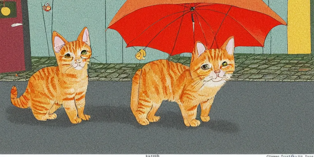 Image similar to an orange tabby kitten waiting in the rain in chuncheon by richard scarry