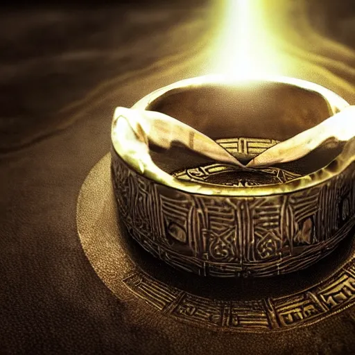 Prompt: the ring from lord if the rings with an imprinted ruler, cm scale imprinted on the inside of the ring, one ring to rule them all, dark background, highly detailed, 8 k, trending on artstation, mystic, rpg artwork, by peter jackson, by sauron