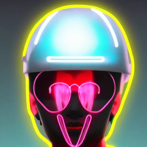Prompt: a woman wearing a helmet which has neon on it very detailed with a great landscape, artstation unreal in portrait