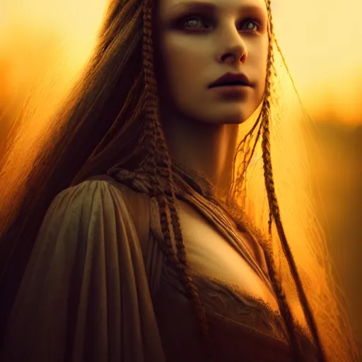 Image similar to photographic portrait of a stunningly beautiful medieval maiden gothic female in soft dreamy light at sunset, contemporary fashion shoot, by edward robert hughes, annie leibovitz and steve mccurry, david lazar, jimmy nelsson, breathtaking, 8 k resolution, extremely detailed, beautiful, establishing shot, artistic, hyperrealistic, beautiful face, octane render
