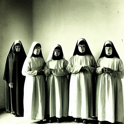 Prompt: “photograph of nuns at a asylum, creepy looking, 1800's ”
