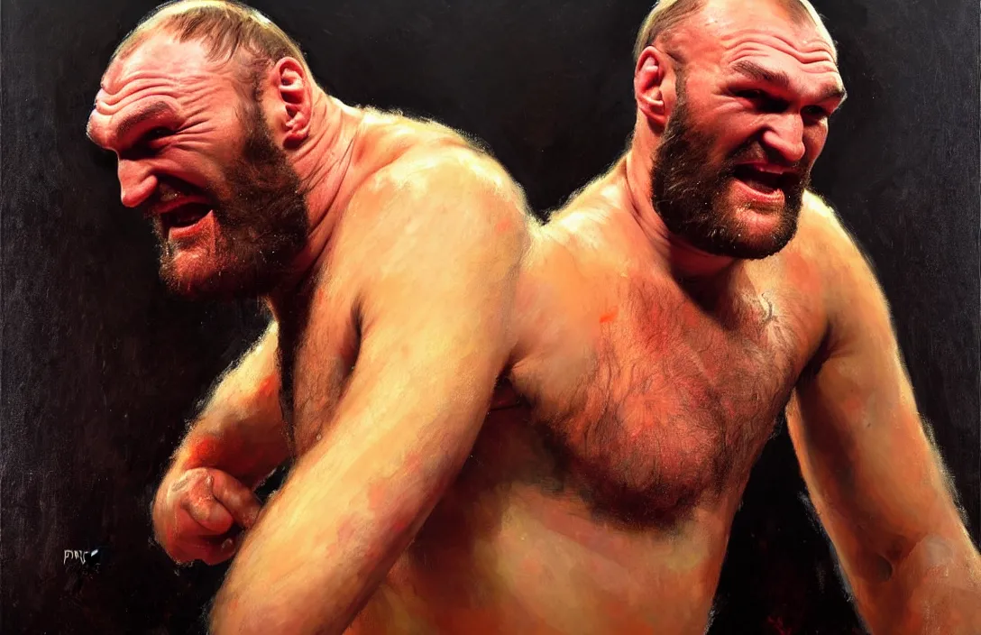 Prompt: portrait of tyson fury!!!!!!!!!!!!!!!!!!!!!!!!!!!, detailed face, detailed painting,, epic lighting, by ilya repin, phil hale and kent williams