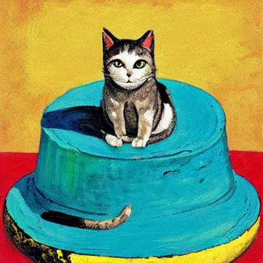 Prompt: “ a cat sitting on the moon made of cheese, bright color, by coby whitmore ”