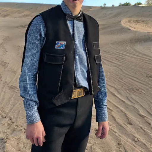 Prompt: medium face shot of adult Austin Butler !!with exposed dark-haired head!!, dressed in black-prussian blue Tudor-future clothing with embroidered-Ram-emblem, and nanocarbon-vest, in an arena in Dune 2021, XF IQ4, f/1.4, ISO 200, 1/160s, 8K