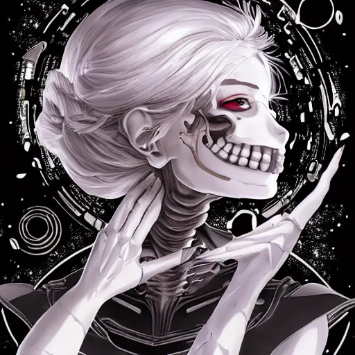 anime manga skull profile young woman skeleton, elf