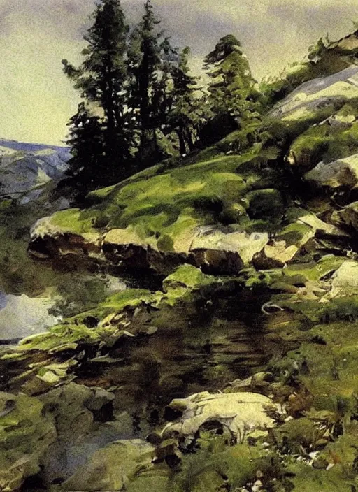 Prompt: the most beautiful landscape in the world, by anders zorn