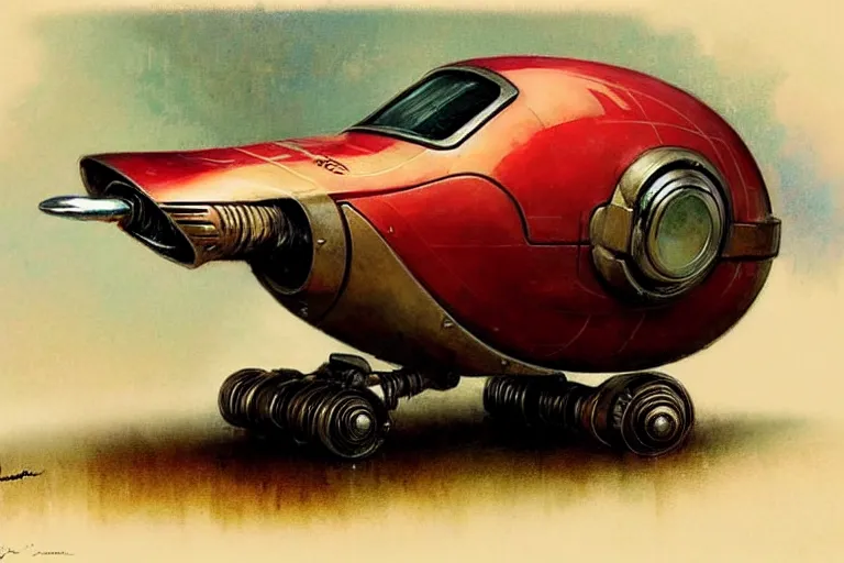 Image similar to adventurer ( ( ( ( ( 1 9 5 0 s retro future robot mouse landspeeder robot. muted colors. ) ) ) ) ) by jean baptiste monge!!!!!!!!!!!!!!!!!!!!!!!!! chrome red