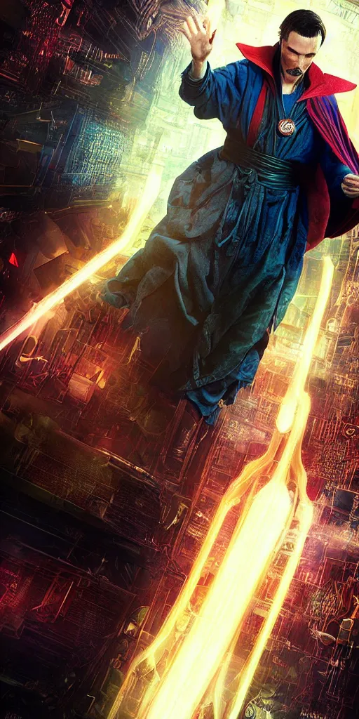 Image similar to cyberpunk, dr strange, photograph, cinematic,