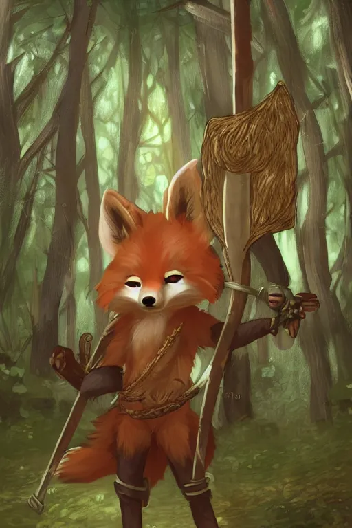 Image similar to a medieval anthropomorphic fox archer with a fluffy tail in a forest, backlighting, trending on artstation, furry art, by kawacy, warm lighting, digital art
