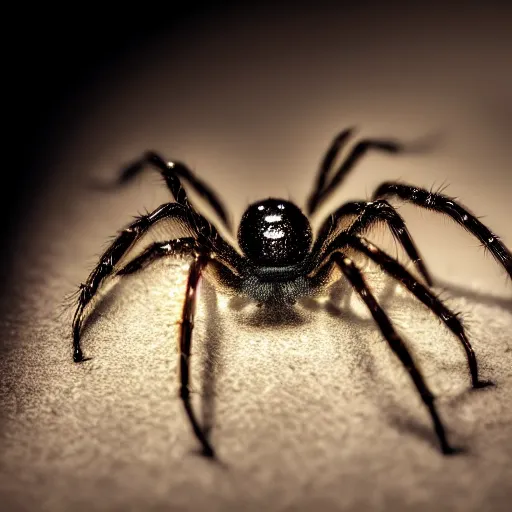 Prompt: macro lens photo of a spider, dynamic lighting, photorealistic, ultra detailed, stunning visuals, blur, studio photo, studio quality lighting, 8 k