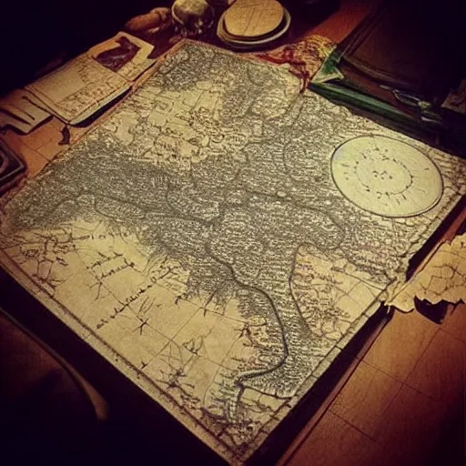 Prompt: “a half torn map laid across a table, medieval fantasy, dnd, highly intricate, highly detailed, low light, candle light”