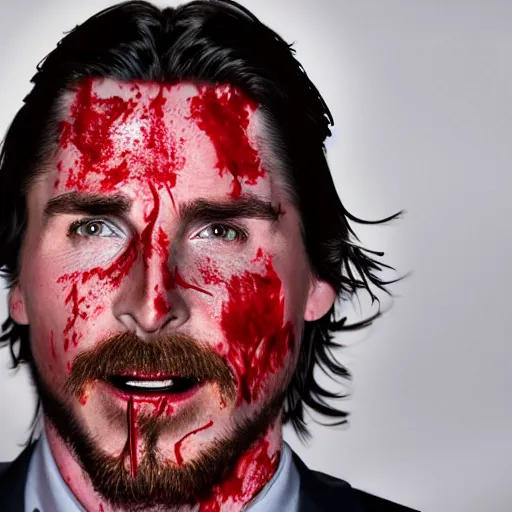 Prompt: face of christian bale melting out of blood