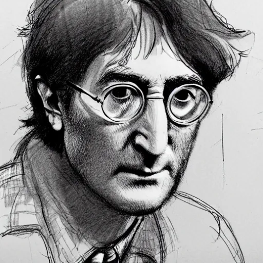 Image similar to a realistic yet scraggly portrait sketch of the side profile of a stern and sophisticated young john lennon, trending on artstation, intricate details, in the style of frank auerbach, in the style of sergio aragones, in the style of martin ansin, in the style of david aja, in the style of mattias adolfsson