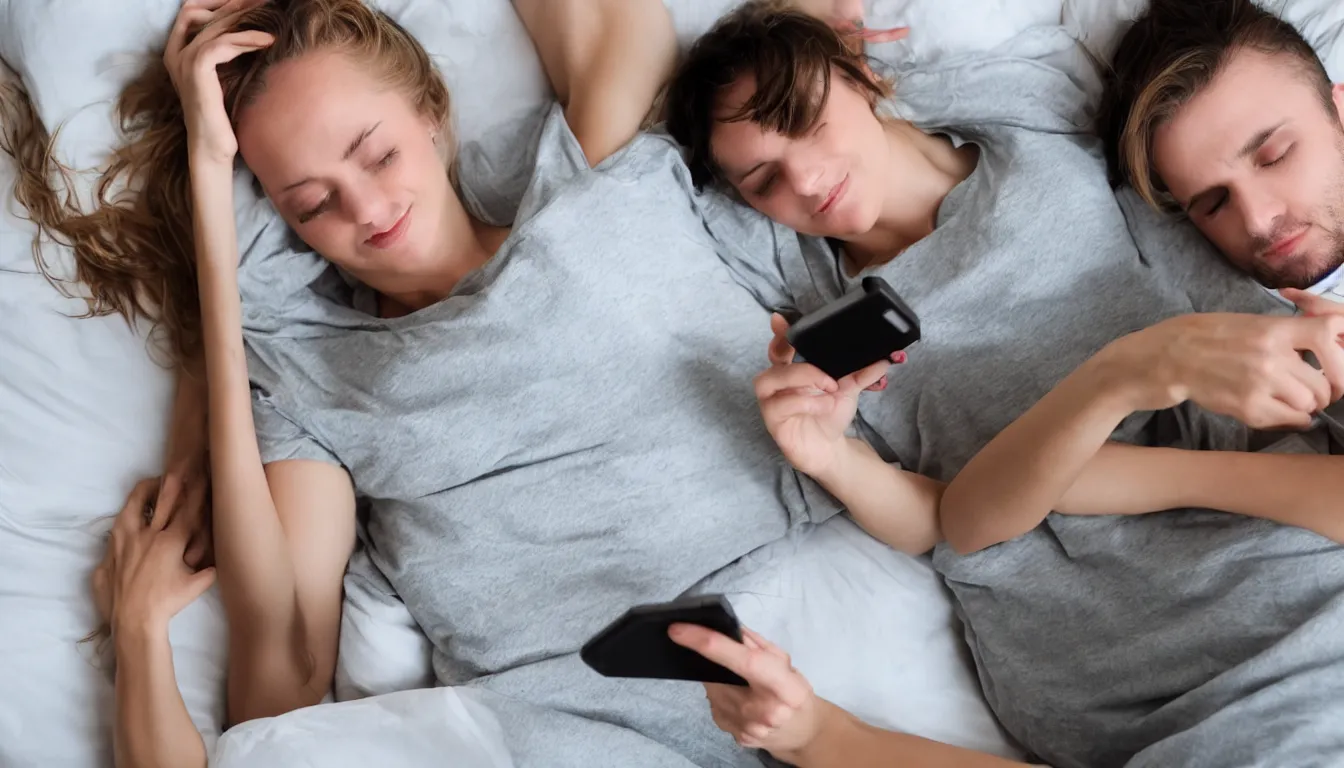 Image similar to laying in bed using smartphone