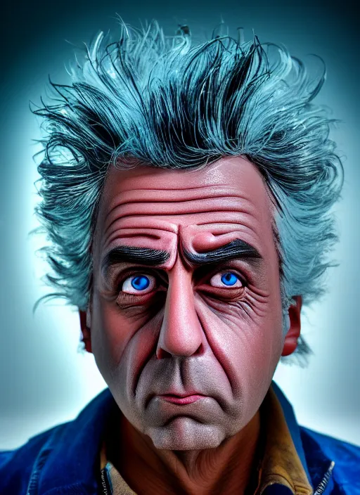 Image similar to rick sanchez closeup photograph dslr photorealistic, studio lighting, ektachrome, detailed, intricate, face detail