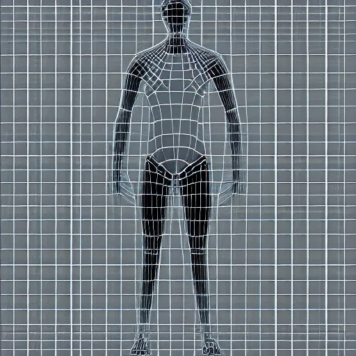 Prompt: 3d render Human figure made with lines, hyper realistic vfx simulation.