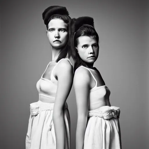 Prompt: photograph of two young woman by erwin olaf