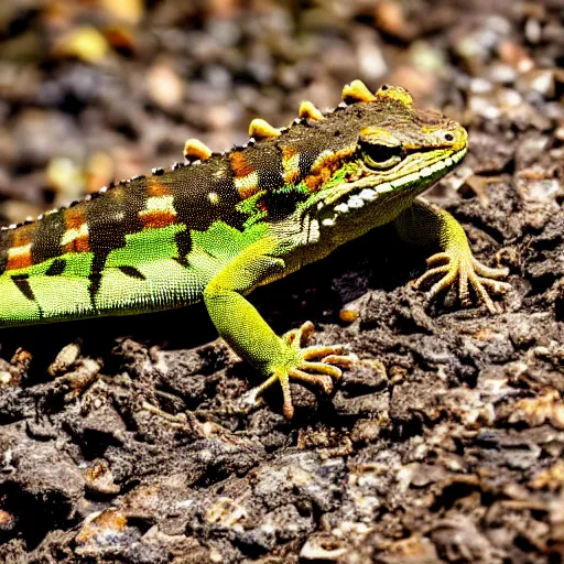 Image similar to a national geographic photograph of dozens of lizards on a huge pile of feces.