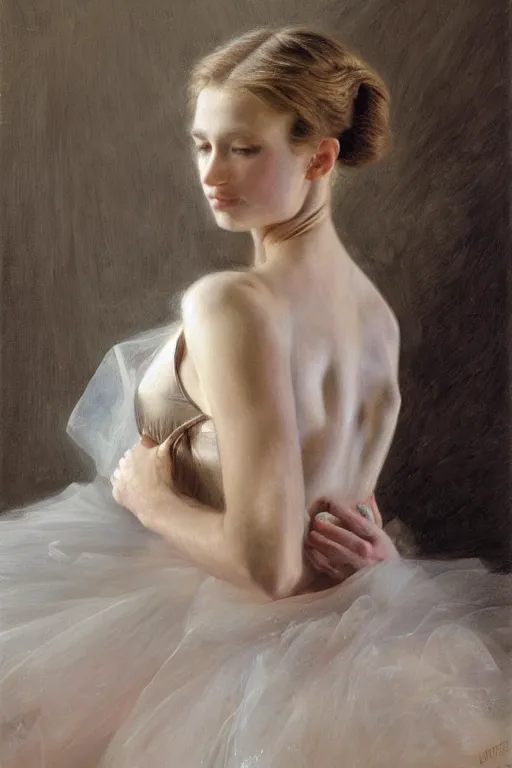 Image similar to portrait of a gorgeous graceful young irish prima ballerina, by donato giancola and berthold woltze.