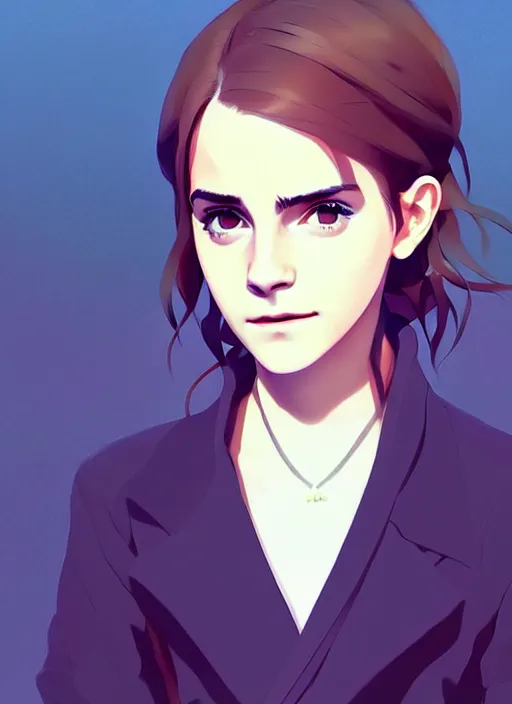 Image similar to portrait of a emma watson by ilya kuvshinov, cloudy sky background lush landscape illustration concept art anime key visual trending pixiv fanbox by wlop and greg rutkowski and makoto shinkai and studio ghibli