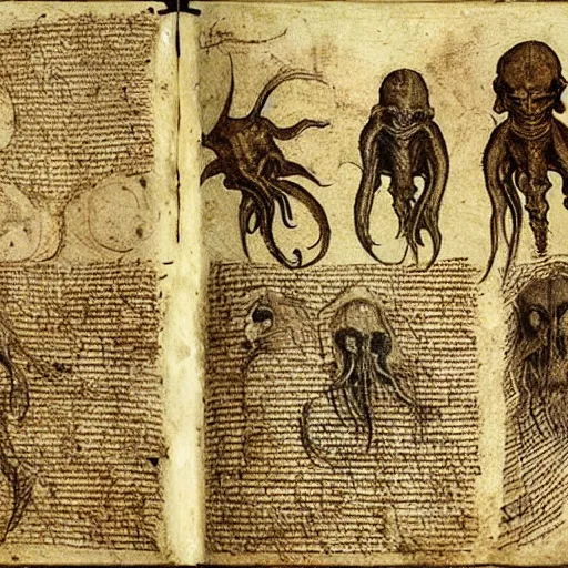 Prompt: leonardo da vinci's manuscript on cthulhu