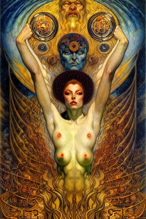 Image similar to Divine Chaos Engine by Karol Bak, Jean Delville, William Blake, Gustav Klimt, and Vincent Van Gogh, symbolist, visionary