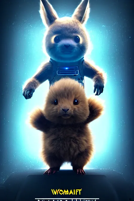 Image similar to high quality video game sci - fi very cute fluffy! wombat!! cyborg soldier with futuristic mechanical parts, cyberpunk monocle!, highly detailed, unreal engine cinematic smooth, in the style of detective pikachu, hannah yata charlie immer, dark blue neon light, low angle, uhd 8 k, sharp focus