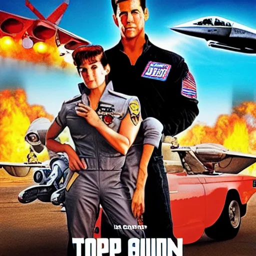 Image similar to poster of top gun staring the flintstones, 4k, HDR, photorealistic, 8k by HR Giger