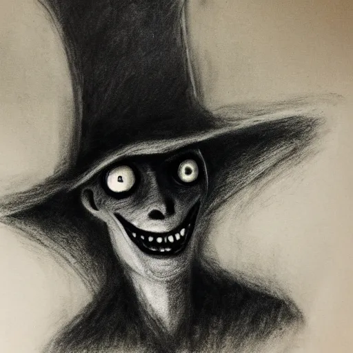 Image similar to horrifying charcoal drawing of the babadook