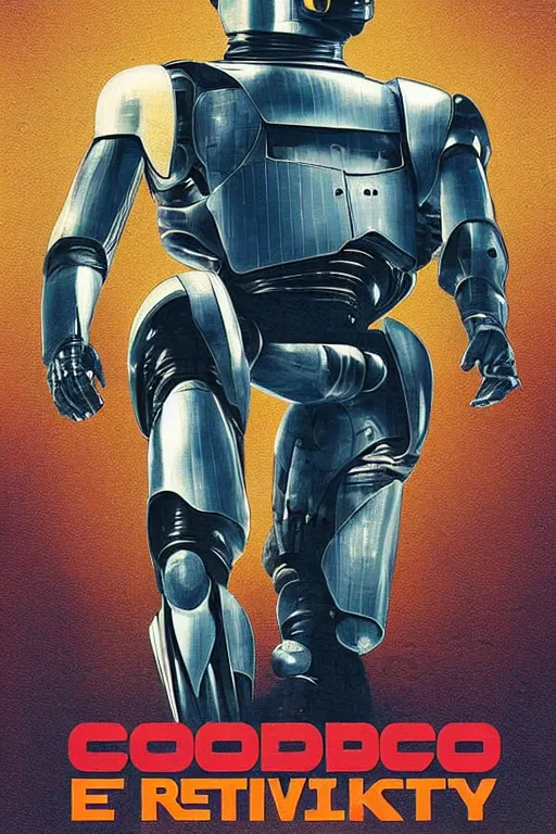 Prompt: poster art, movie poster, retrofuturism, sci - fi, textured, paper texture, robocop by edward valigursky