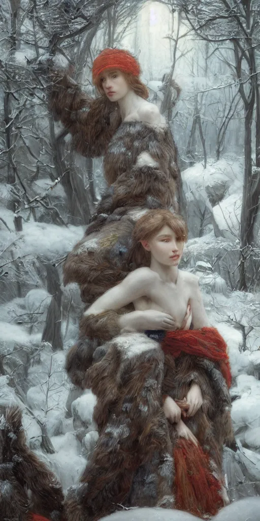 Image similar to winter, masterpiece by Edgar Maxence and Ross Tran and Michael Whelan, 8k, octane render