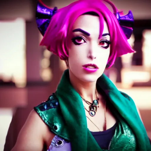 Image similar to a fotograph of jolyne kujoh from jojo's bizarre adventure, filmic, cinematographic