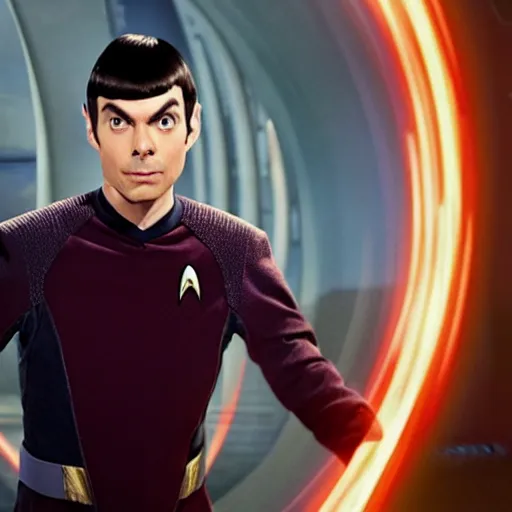 Prompt: Movie still of Jim Parsons as Spock from Star Trek