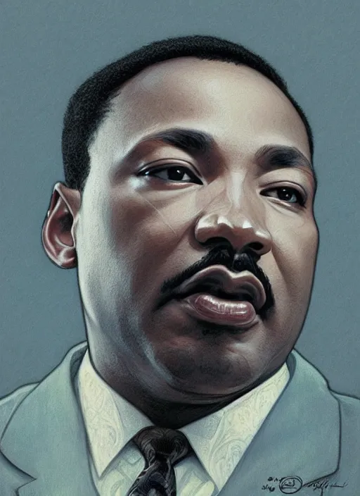 Prompt: Martin Luther King Jr handsome, intricate, elegant, highly detailed, centered, digital painting, artstation, concept art, smooth, sharp focus, illustration, art by artgerm and donato giancola and alphonse mucha