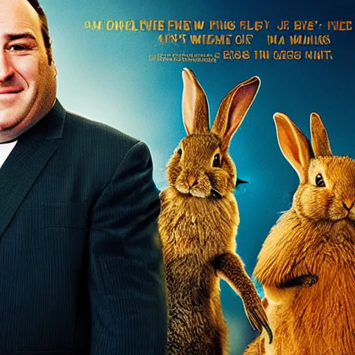 Prompt: movie poster of a comedy movie starring james gandolfini and a bunch of rabbits, high - detail,